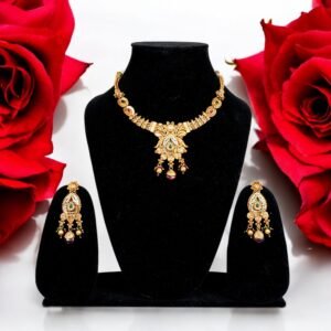 Gold Plated Necklace Choket Set - Maroon