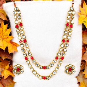 Moti Mala - Necklace Set - Maroon & Zircon