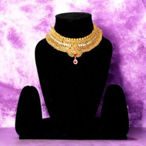 Gold Plated Necklace Set with Maangteeka - Maroon