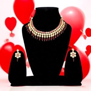 Gold Plated Necklace Set - Maroon