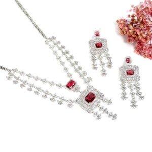 AD (American Diamond) - Maroon Necklace Set