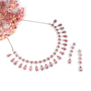 AD (American Diamond) - Light Red Necklace Set