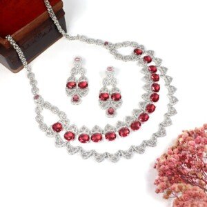 AD (American Diamond) - Maroon Necklace Set