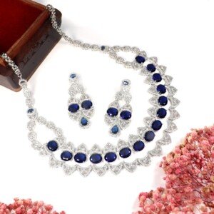 AD (American Diamond) - Navy Blue Necklace Set
