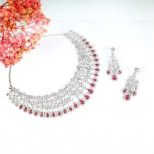 AD (American Diamond) - Maroon Necklace Set
