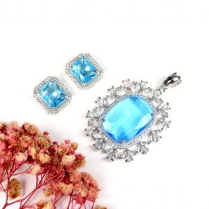 AD (American Diamond) - Ocean Blue Pendant Set