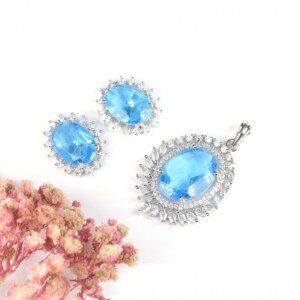 AD (American Diamond) - Ocean Blue Pendant Set