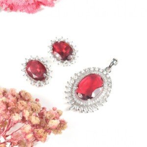 AD (American Diamond) - Red Pendant Set