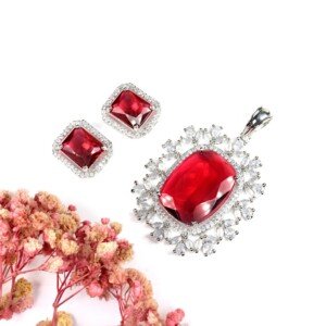 AD (American Diamond) - Red Pendant Set