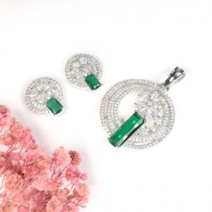 AD (American Diamond) - Green Pendant Set