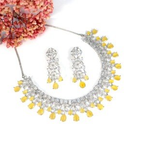 AD (American Diamond) - Yellow Necklace Set