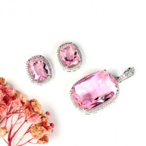 AD (American Diamond) - Pink Pendant Set
